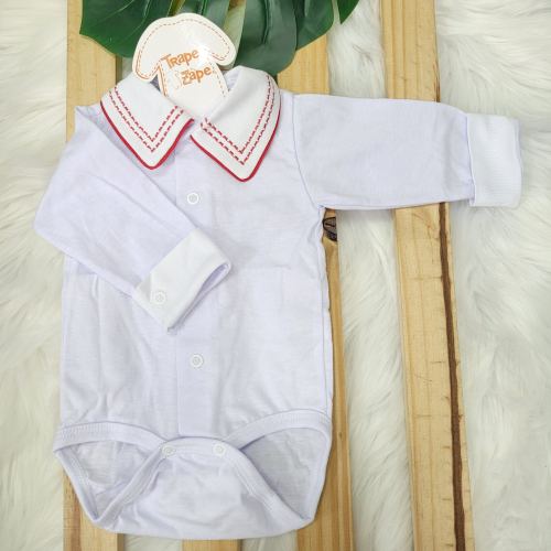 body branco com gola bordado pontilhado vermelho
