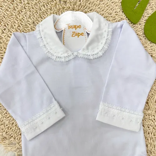 Body gola gripyr bordado flor e pérola dentro- BRANCO
