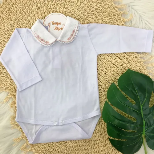 Body Gola Bordada Florzinha Rose