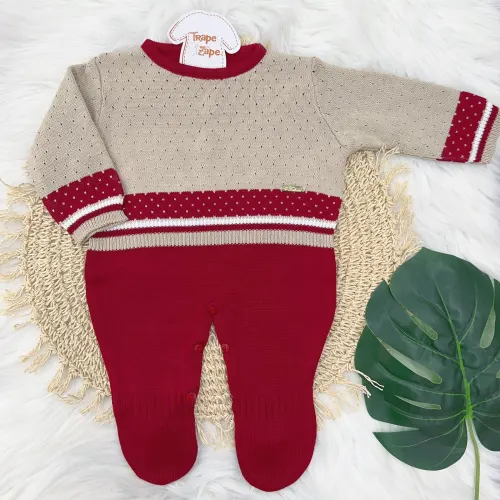 Macacão de Linha Caio - Vermelho e Bege