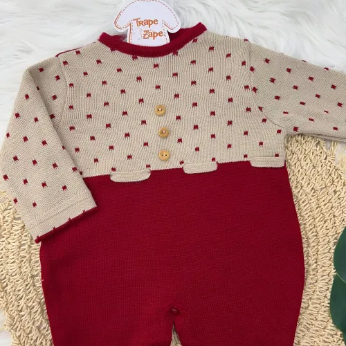 Macacão de Linha Luiz - Vermelho e Bege