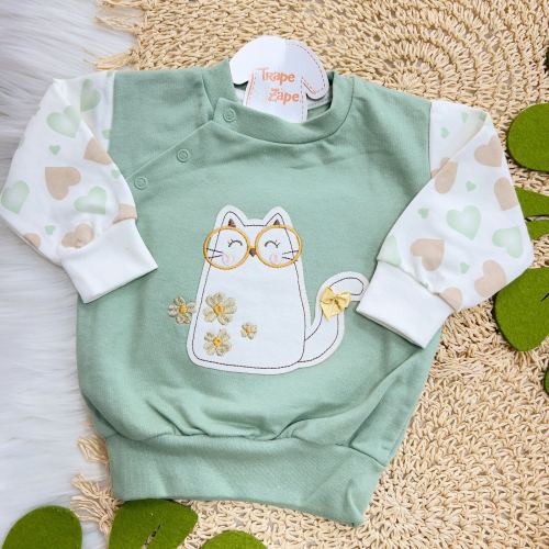 Conjunto de Moletom Trape Zape - Gatinha de Óculos - Verde