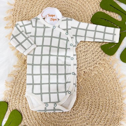 Body Kimono M/L Quadriculado - Off White e Verde
