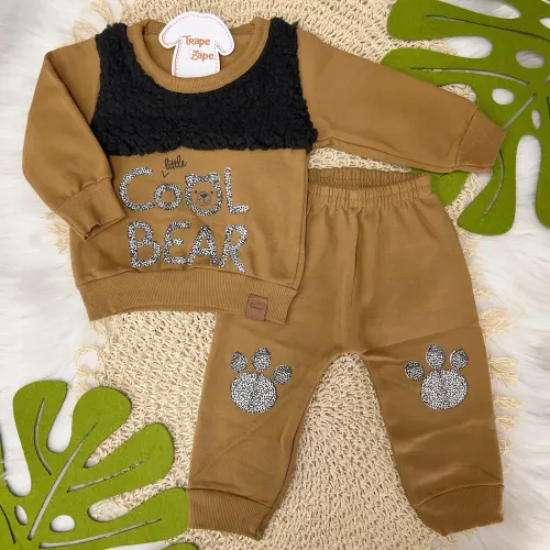 Conj. Blusa com Pelinho Cool Bear e Calça Moletinho- Marrom e Preto