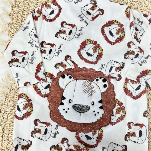  Macacão Suedine Safari Baby Tigre e Leãozinho - Off White