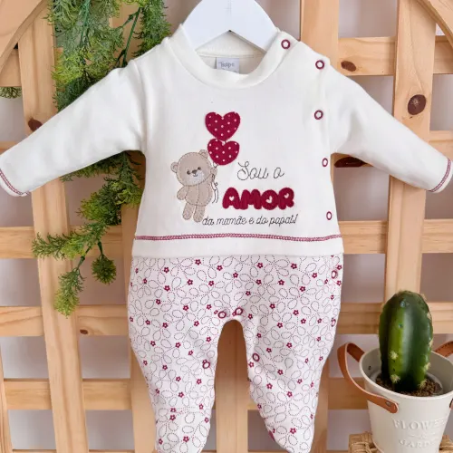 Macacão Trape Zape - Sou o amor da mamãe e do papai Off e Bordo