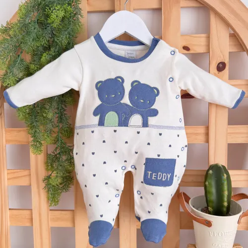 Macacão Trape Zape - Ursinhos Teddy - Off White e Azul Jeans