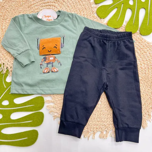 Conj. Blusa Manga Longa Robozinho e Calça - Verde