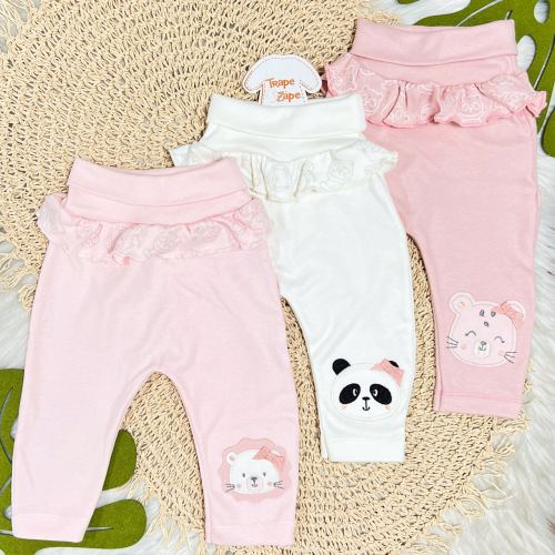  17/02 Kit 3 Calças - Leoa, Pandinha e Oncinha - Rose, Off White e Rosa