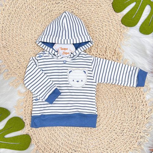  Kit 3 Peças com Casaco com Capuz- Teddy - Off White e Azul Jeans