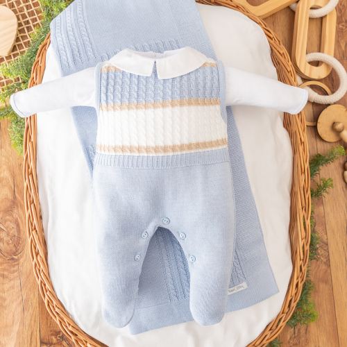   Saída de Maternidade Thommy - Azul Bebê e Bege