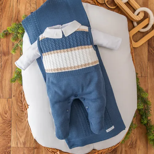  Saída de Maternidade Thommy - Azul Jeans e Bege