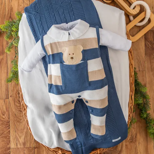Saída de Maternidade Theodoro - Azul Jeans e Bege
