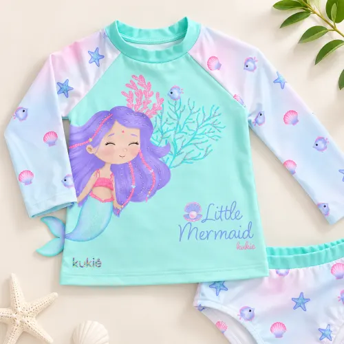 Linha Praia Blusa M/L e Calcinha Little Mermaid  - Verde Agua