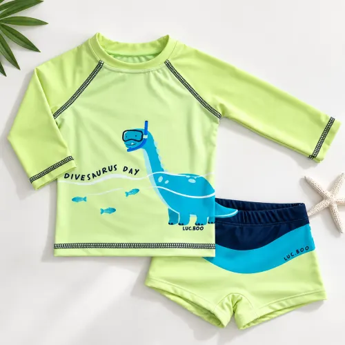 Linha Praia Blusa M/L e Sunga Divesaurus Day - Verde Cítrico