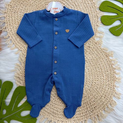 Macacão Canelado com Botões - Azul Jeans 
