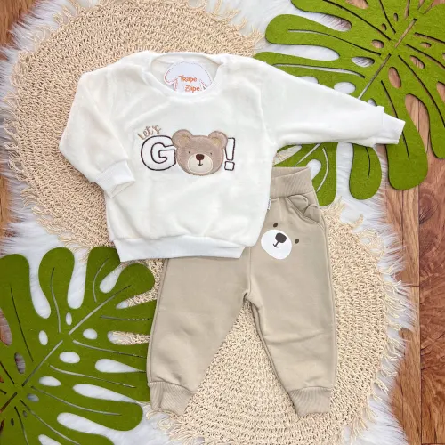 Conj. Casaco de Pelinho Let's Go e Calça de Moletom Ursinho - Off White
