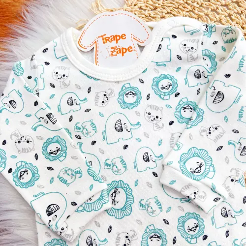  CONJ. DE MALHA 3 PEÇAS - Elefantinho e Safari - Verde Menta e Off White