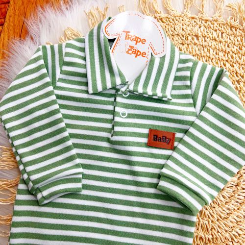  CONJ. DE MALHA 3 PEÇAS - Ursinho com Raminhos - Verde e Off White