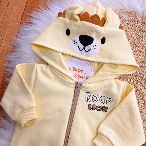  Conj. Jaqueta de Moletom Roar Lion e Calça Canelada - Amarelo e Areia