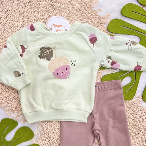  Conj. Casaco de Moletom Nóz Bebê e Calça Legging - Verde e Marrom