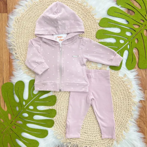 Conj. Jaqueta de Moletom Poá e Calça Legging - Lilás