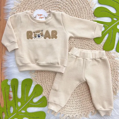 Conj. Casaco Tigrinho Roar e Calça de Moletom - Areia