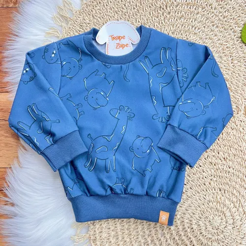  Conj. Casaco Safari e Calça Tigrinhos de Moletom - Azul Jeans