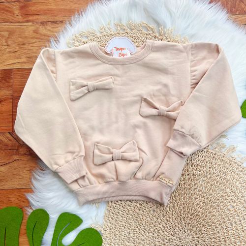 Conj. Blusão de Moletom 3 Laços e Calça Legging Florzinhas - Ferrugem