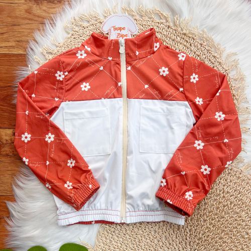 Conj. Jaqueta e Short Saia Florzinhas - Ferrugem e Off White