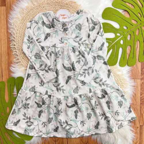 Vestido Manga Longa Folhagem - Verde