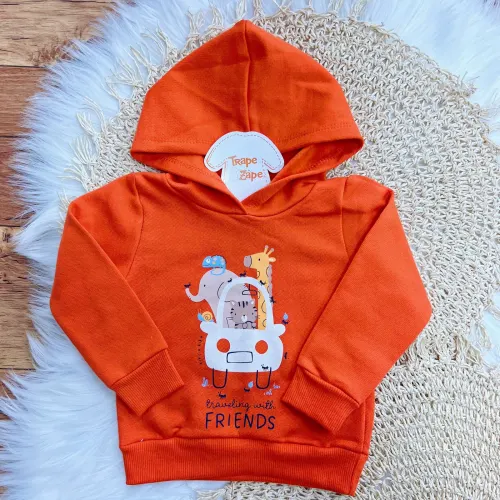 Conj. Casaco Animals Friends com Capuz e Calça de Moletom - Laranja e Azul