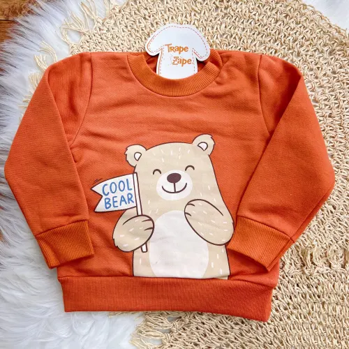 Conj. Casaco Cool Bear e Calça de Moletom - Laranja e Areia