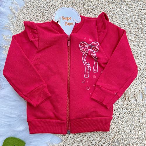 Conj. Jaqueta de Moletom Lacinho e Calça Legging - Vermelho e Mescla