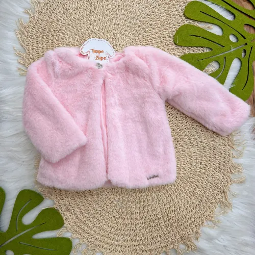 Casaco de Pelinho com Mini Coração - Rosa