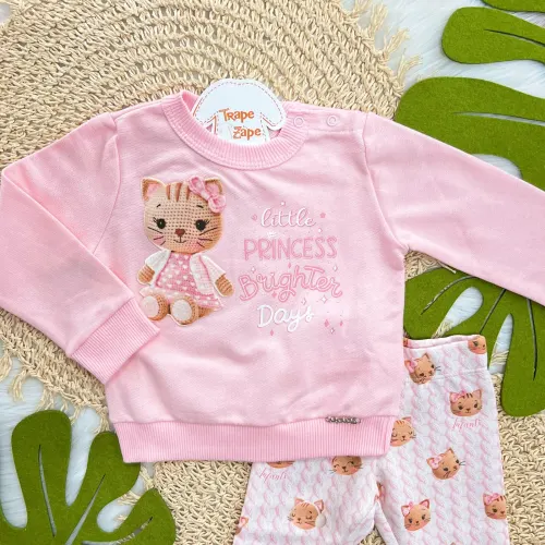 Conj. Casaco de Moletom Little Princess e Calça Legging - Rosa