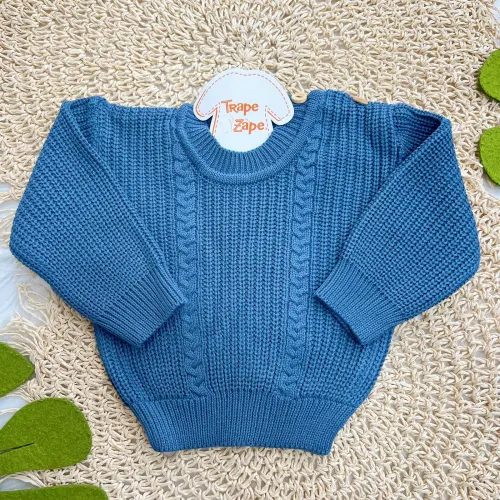 Blusa de Linha Ponto Alto Fechado - Azul Jeans