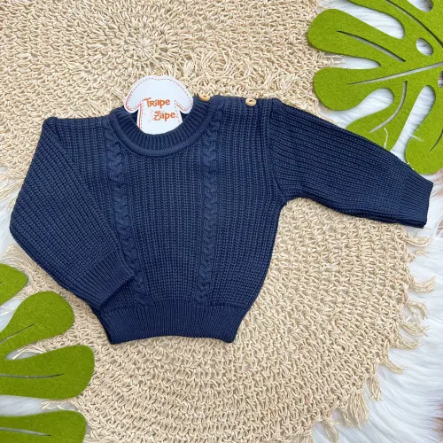 Blusa de Linha Ponto Alto Fechado - Azul Marinho