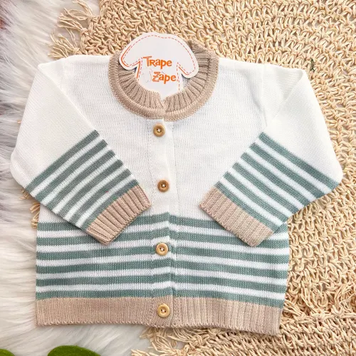 Conjunto de Linha Listras - Off White e Verde com Areia