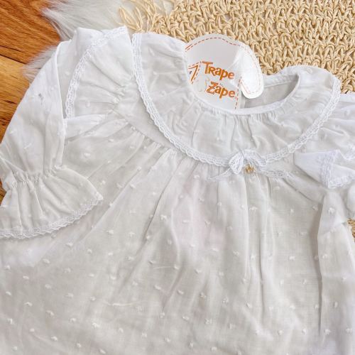 Conj. Batinha Manga Longa, Short e Faixinha de Cabelo Xadrez - Branco e Areia