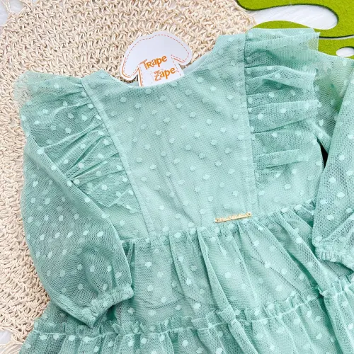 Vestido Manga Longa em Tule - Verde