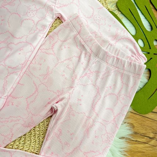  Conj. Blusa Manga Longa Ursos Fofos e Calça Flare Canelada - Rosa