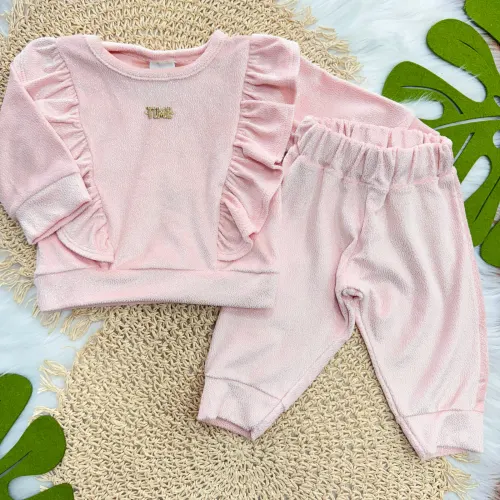 Conj. Blusa Manga Longa e Calça em Plush Foil com Brilhos Time - Rose