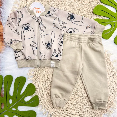Conj. Jaqueta Oiee Au Au! e Calça de Moletom - Areia