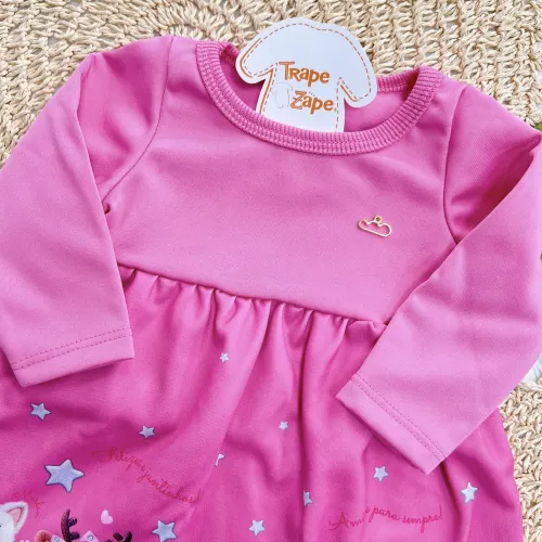 Vestido Manga Longa Bichinhos Fofos Amigos para sempre! - Pink