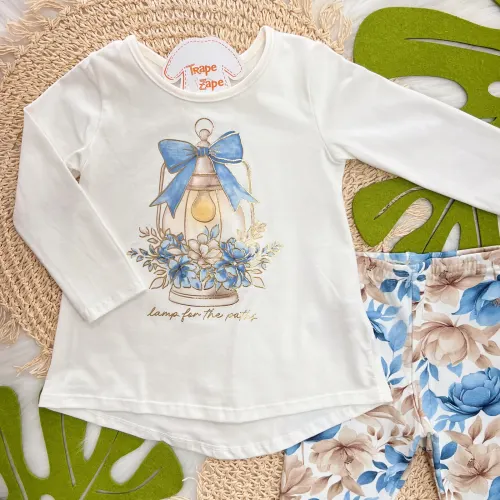 Conj. Blusa Manga Longa Lamp for the Paths e Calça Legging Floral - Off White