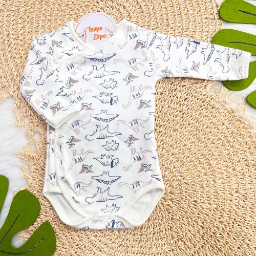 Body Kimono M/L Dinossauros Marinho e Areia - Off White