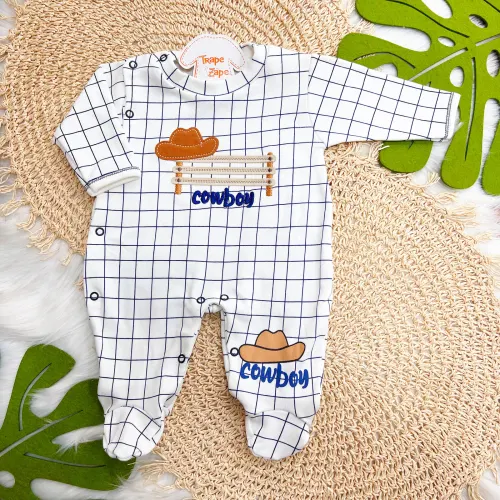 Macacão Malha Trape Zape - Cowboy - Marinho e Off White