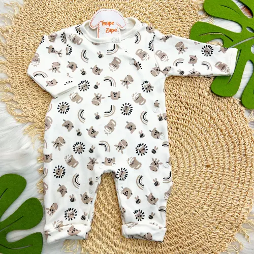Macacão Malha Trape Zape - Safari e Bumbum Bordado Baby Tigre - Off White