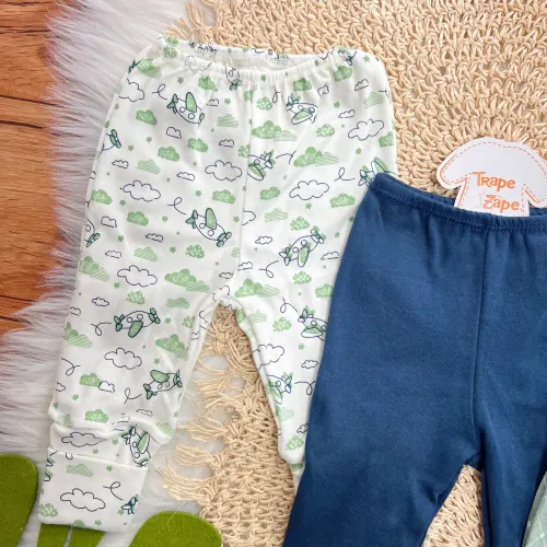 Kit 3 Calças - Aviãozinho, Marinho e Losango - Off White, Verde e Marinho